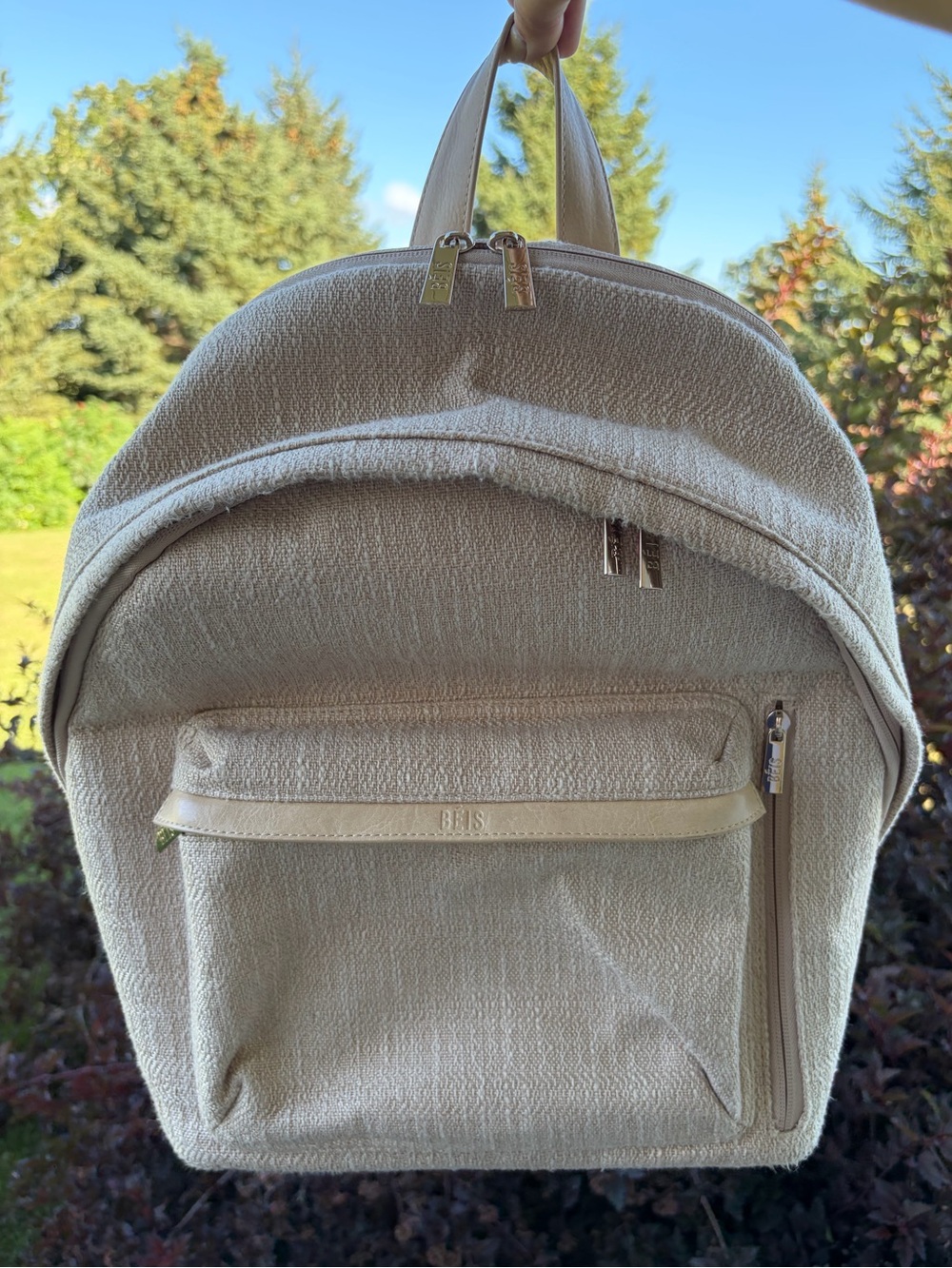Beis textured small canvas backpack tan cream